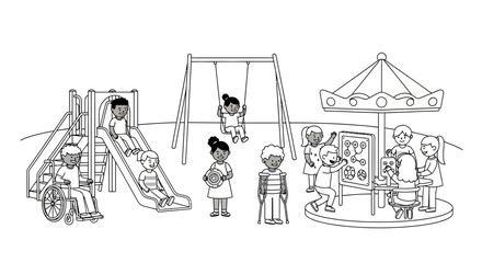 Children Enjoying a Playground with Inclusive Features and Activities.