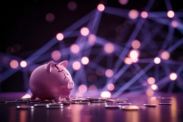 Shattered savings: a metaphor for economic struggle and financial woes. Ai dataflow. Broken bank, scattered coins: a tale of economic challenge and tough choices. Ai interface. Machine network.