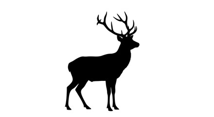 Obraz premium Majestic black silhouette of a stag with antlers isolated on white background