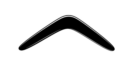 A simple black boomerang shape with a textured edge isolated on a white background isolated on white background