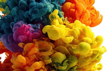 Obraz premium Vibrant Colored Smoke Explosion Against White Background Artistic Abstract Display