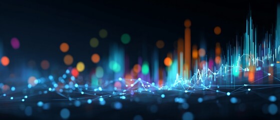 Navigating business challenges with advanced data science techniques. Technological mesh. Futuristic vision: immersive 3d analytics with advanced laptop displays. Digital network.