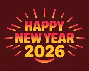 Happy new year 2026 text with gradient colors and radiating lines, festive celebration graphic