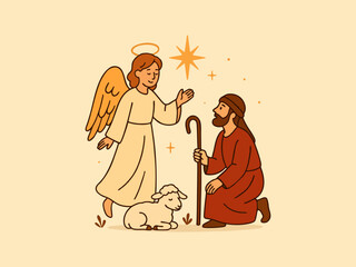 Annunciation to the Shepherds Vector Illustration. Angel Giving Good News for Christmas Nativity
