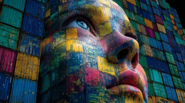 Dynamic port sceneries: capturing the heart of global logistics. Business intelligence. Subtle shifts in shipping containers: portraying colorful global logistics. Business metrics.