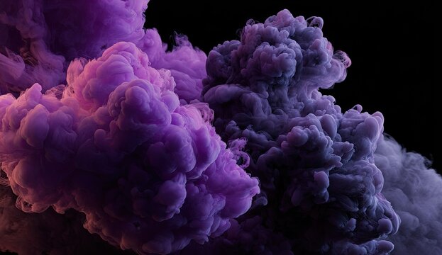 Purple and dark smoke plumes collide on black background