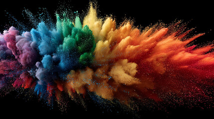 Idea exploding into rainbow dust with vibrant colorful particles radiating creativity energy imagination and inspiration symbolizing innovation thought expansion and dynamic conceptual visualization