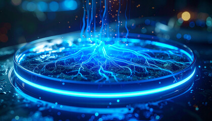 Digital Core Visualization: An abstract representation of interconnected data streams, radiating outward with a vibrant blue glow from a central hub. Depicting the essence of digital innovation.