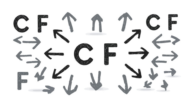 Abstract illustration of dynamic flow and directional forces with arrows and textual elements for strategy concepts