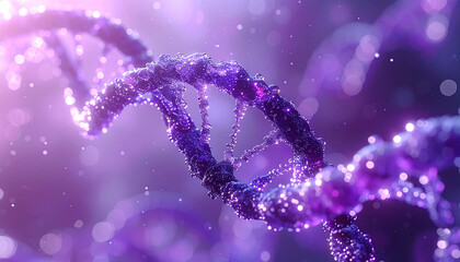DNA Strand in a Symphony of Light: A luminous and intricate rendering of a DNA strand bathed in an ethereal purple light. The image embodies the beauty and complexity of genetic code.