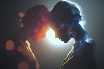 The fragile intersection of reality and perception. Social media interaction. Subtle shifts in mood: portrait of a woman with bipolar tendencies. Digital networking avatars.