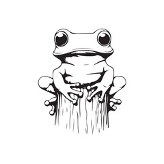 Vector illustration of a sketch of a frog sitting on a log, drawn with simple yet detailed lines.