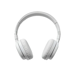 White on-ear wireless headphones folded flat — isolated on transparent png background