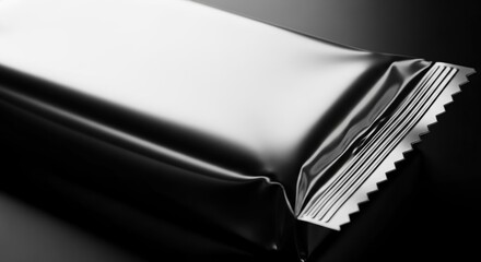 a silver foil packet on a black background
