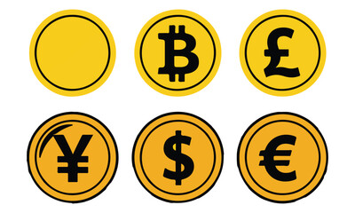 Global Currency Symbols Collection – Dollar, Euro, Pound, Yen, Bitcoin