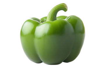 A fresh, green bell pepper, isolated on transparent background, showcasing its vibrant color, smooth texture, and healthy appeal, perfect for culinary and nutrition themes