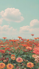 Vibrant Orange Zinnias Blossoming Beautifully Beneath the Clear Blue Summer Sky - Stunning Flower Photography