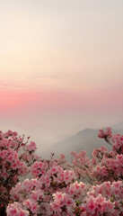 Pink Blossoms Fading Into Horizon: Beautiful Nature Scene with Pastel Flowers and Scenic View for Spring Landscape Photography