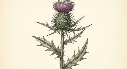 Detailed thistle blossom illustration with a prickly appearance botanical