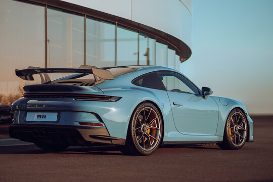 Porsche 911 GT3 RS sports car wallpaper, blue vehicle luxury German automobile