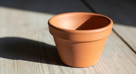 Earthenware flowerpot with terracotta shade under sunlight illumination