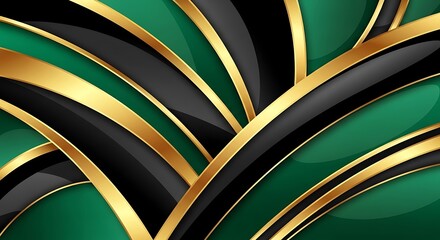 Elegant abstract background featuring gold, black and green curved elements