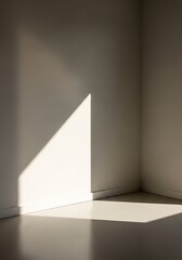 Minimalist corner bathed in sunlight creating a serene and contemplative scene through light and shadow
