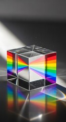 Optical dispersion through a glass cube showcasing a spectrum of vibrant rainbow colors