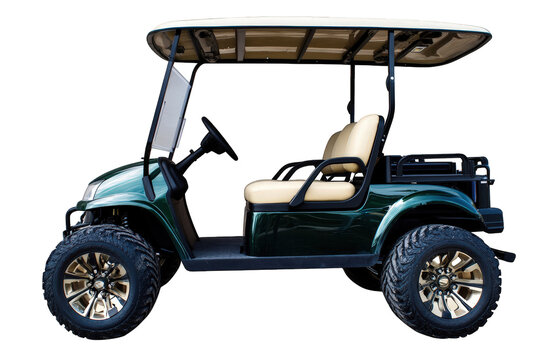 Green golf cart isolated on transparent background, a convenient and ecofriendly mode of transportation for golfers and recreational activities in outdoor settings