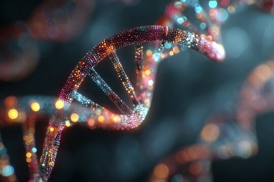 Innovative genetic research at the cutting-edge laboratory. Digital web. A kaleidoscope of dna displays in a futuristic lab setting for genetic research. Cyber intelligence. Tech ecosystem.