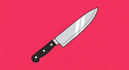 Sleek kitchen knife illustration against vibrant pink backdrop, modern aesthetic