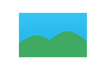Fototapeta premium Minimalist landscape illustration presenting green rolling hills under a clear blue sky, simple graphic design element