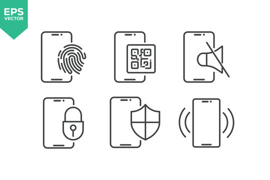 Set Of Smartphone Line Icons. Outline Symbols Elements Collection. stock illustration