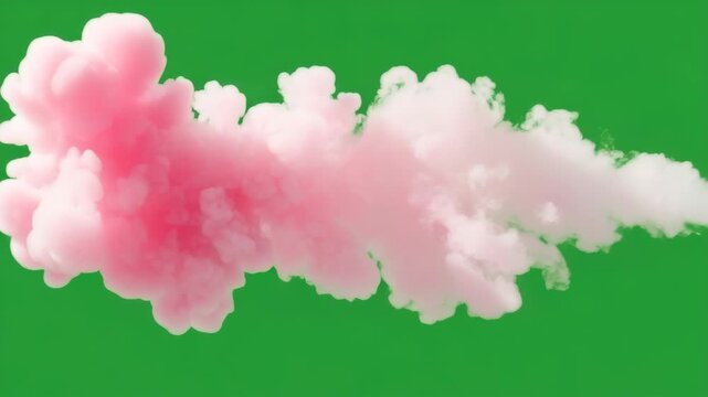 Ethereal Overlay: Pink Smoke or Ink Cloud Bursting and Expanding on a Green Screen Background.