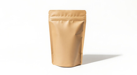 Blank kraft paper stand-up pouch for food, coffee, or snack packaging mockups on white background with shadow