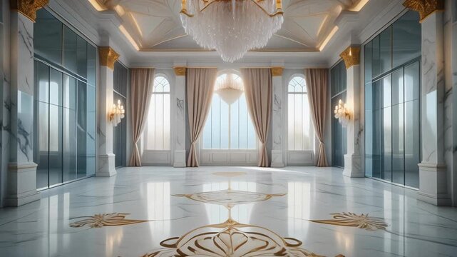 Royal ceremonial hall made of silver gold crystal