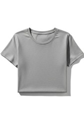 A plain grey short-sleeved t-shirt with a round neck and subtle texture presented on a white background with soft shadows