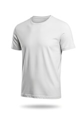 A plain white short-sleeved crew-neck shirt is shown floating on a white background displaying subtle fabric texture and soft shadows