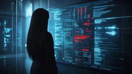 Holographic AI assistant floating in the air, managing and scheduling tasks with glowing icons and interactive interfaces in a futuristic, high-tech environment.