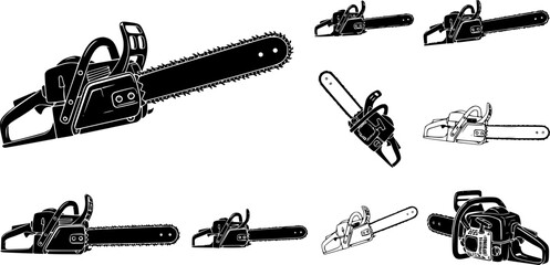 Chainsaw, Chainsaw silhouette, Chain saw icon, Chain saw vector set, Chainsaw illustration, Chainsaw clipart set