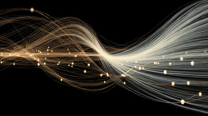 A flowing stream of digital particles forms a dynamic data current, symbolizing information transfer, connectivity, technology, and the abstract energy of modern networks.
