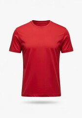 A vibrant red short-sleeved shirt with a crew neck featuring a subtle fabric texture is presented on a plain white surface