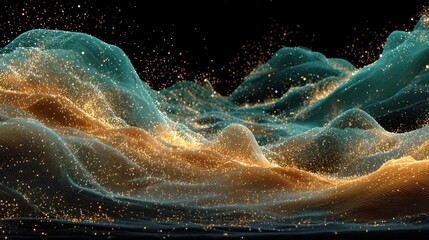 A flowing stream of digital particles forms a dynamic data current, symbolizing information transfer, connectivity, technology, and the abstract energy of modern networks.
