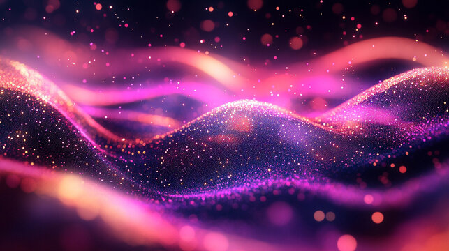 A flowing stream of digital particles forms a dynamic data current, symbolizing information transfer, connectivity, technology, and the abstract energy of modern networks.
