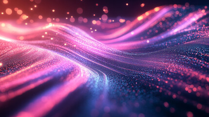 A flowing stream of digital particles forms a dynamic data current, symbolizing information transfer, connectivity, technology, and the abstract energy of modern networks.