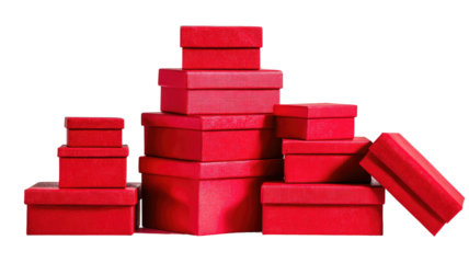 Stacked red gift boxes in various sizes