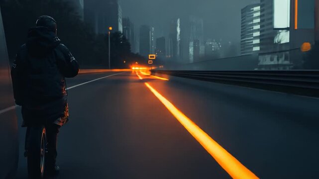 City road at night, person on bike