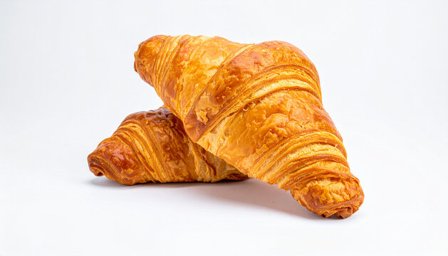 Golden brown croissants baked to perfection, showcasing a flaky texture and delicious aroma, perfect for breakfast or a snack