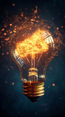 Light bulb made of pixels with floating ideas around symbolizing innovation creativity brainstorming digital thinking and conceptual visualization of imagination and modern idea generation