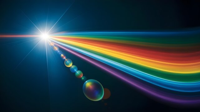 Abstract bright colorful vector illustration of a glowing rainbow sphere with light line patterns on a black backdrop